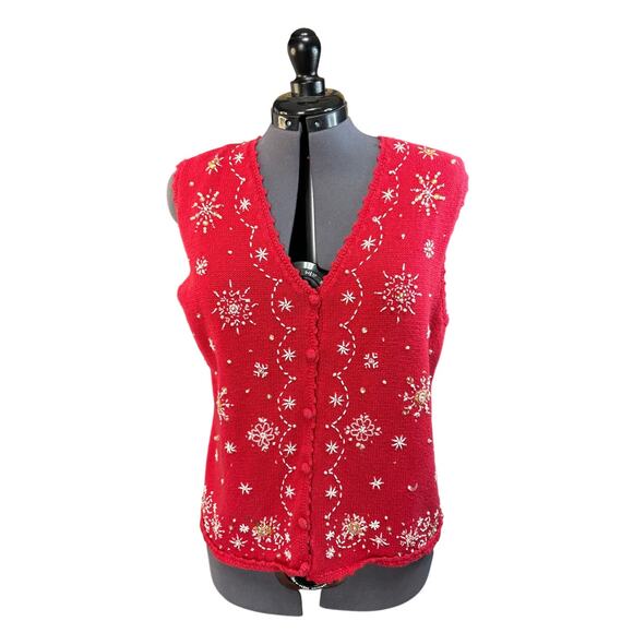 Vintage Designers Original Christmas sweater vest snowflakes Womens Sz L - Picture 1 of 6